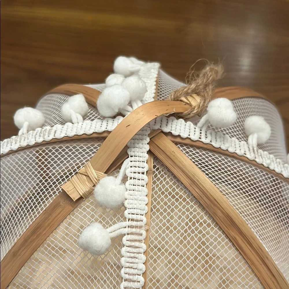 Bamboo‎ Food Covers with White Pom Poms